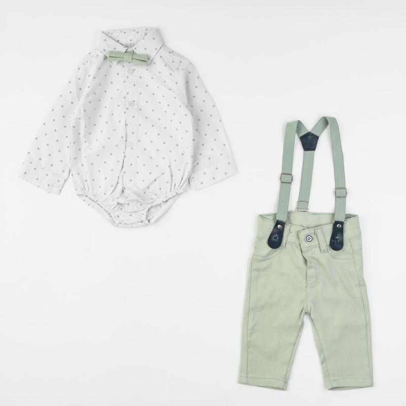 Бебешки костюм  момче с папионка и тирантиKidex Baby Зелен