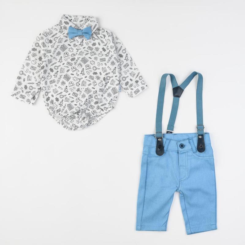 Βρεφικο κοστουμι Για Αγόρι με παπιγιον και τιραντες  Kidex Baby Scientist  Μπλε