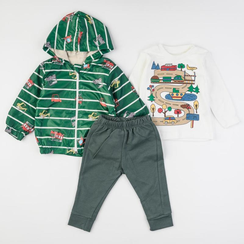 Set pentru bebeluși Geacă Bluză şi Pantaloni  Kidex Baby Cars  Verde