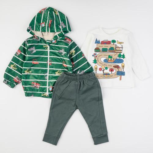 Бебешки комплект яке блуза и панталон Kidex Baby Cars Зелен