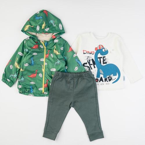 Βρεφικά σετ ρούχων Μπουφάν Μπλούζα με Παντελόνι  Kidex Baby Dino  Πρασινο