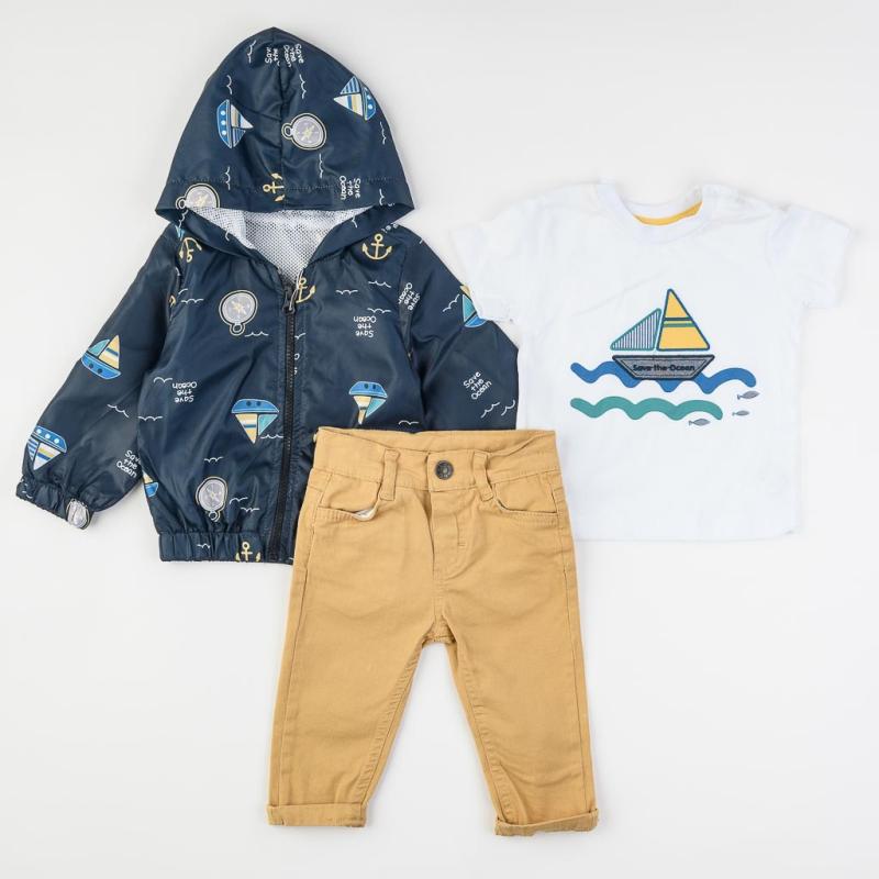 Бебешки комплект яке тениска и панталон Boats Син