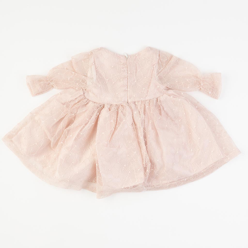 Бебешки комплект официална рокля с дантела с чорапогащник лента за коса и обувчици Amante Rose Flowers Розова