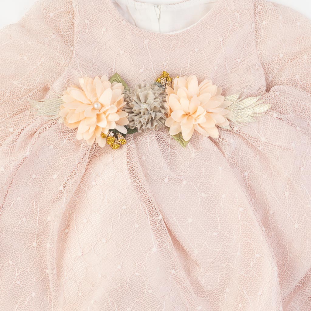 Βρεφικά σετ ρούχων επισημο φορεμα με δαντελα και καλσον κορδελα για μαλλια με βρεφικα παπουτσακια  Amante   Rose Flowers  Ροζε