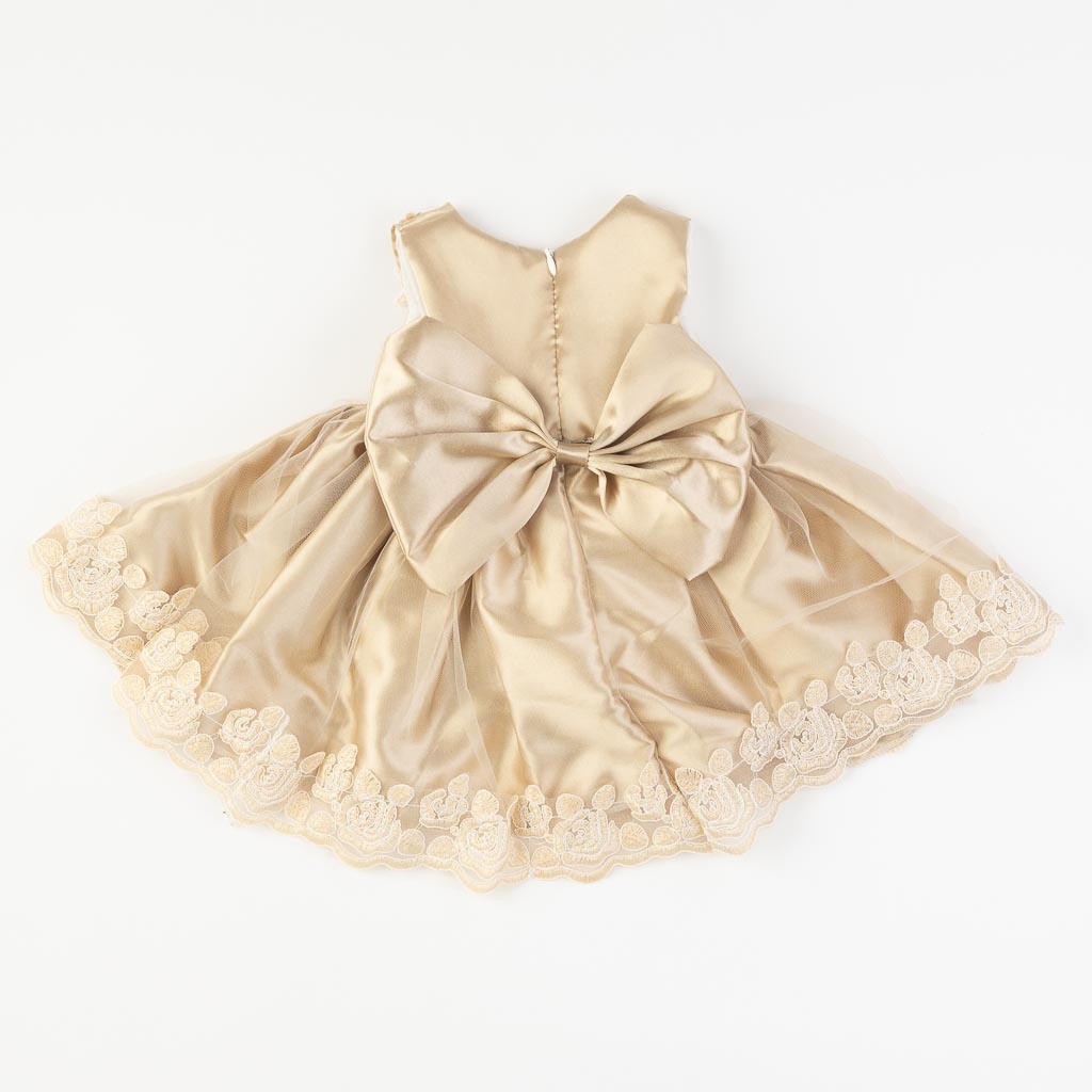 Бебешки комплект официална рокля с дантела с чорапогащник лента за коса и обувчици Amante Classic Златист