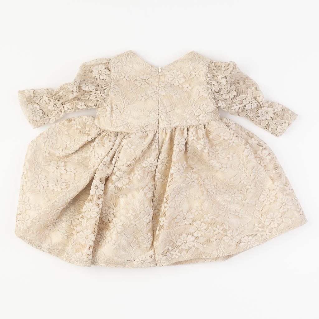 Бебешки комплект официална рокля с дантела с чорапогащник лента за коса и обувчици Amante Dress me Бежов