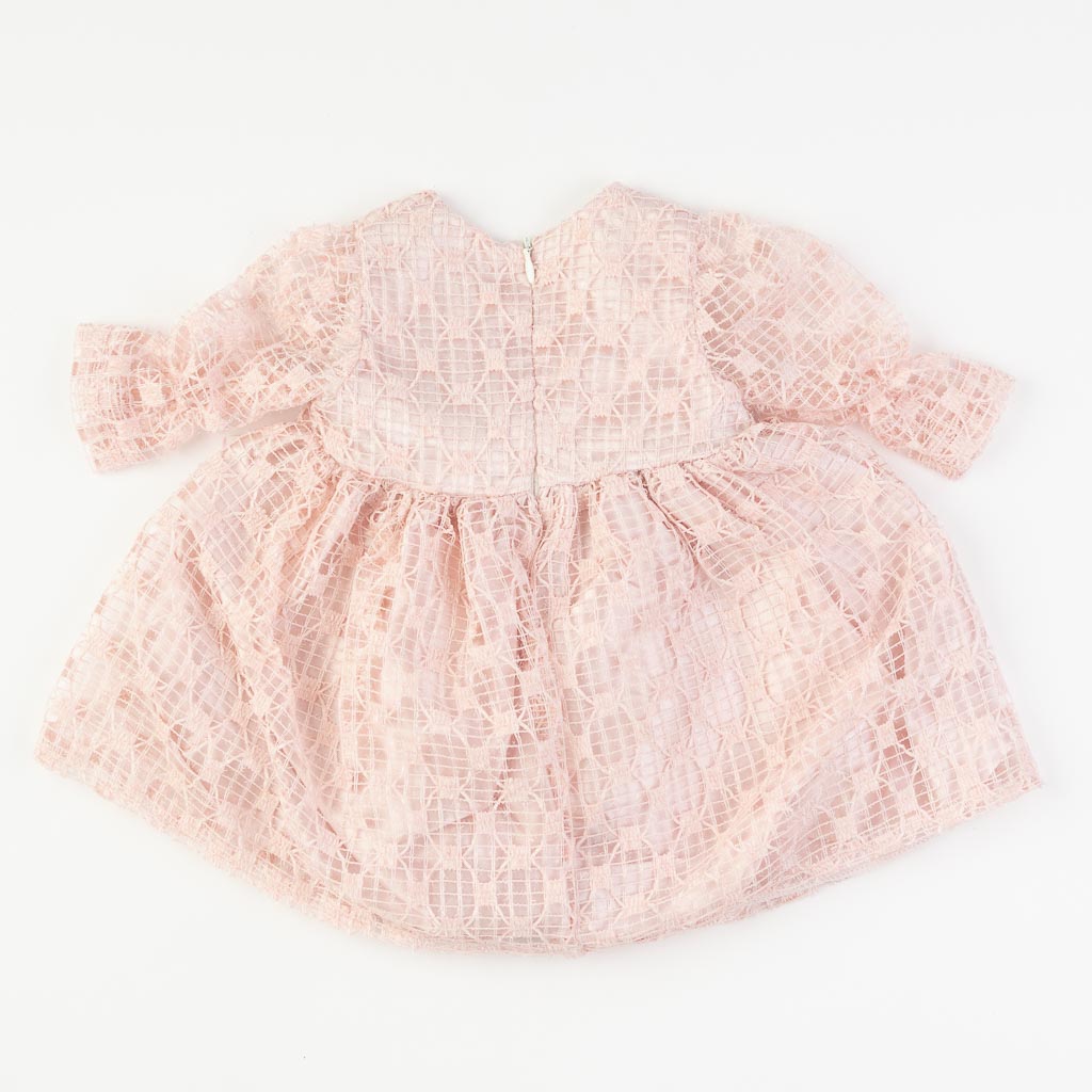 Бебешки комплект официална рокля с дантела с чорапогащник лента за коса и обувчици Amante Pink World Розов