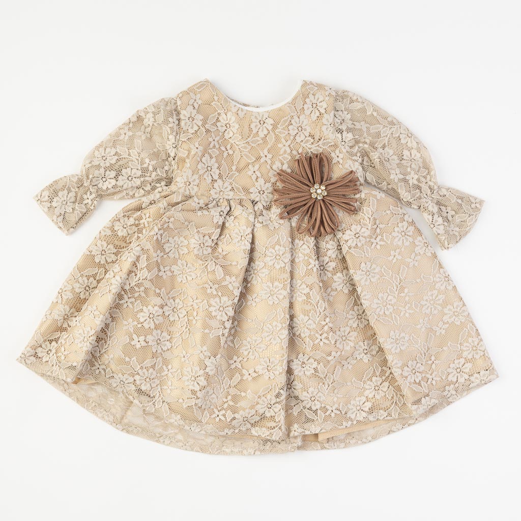 Бебешка официална рокля с дантела Amante Flower Baby Бежова