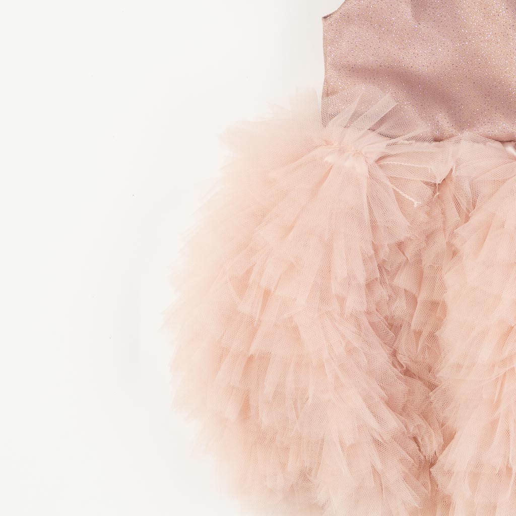 Παιδικο επισημο φορεμα με τουλι με κορδελα  Amante  Σκουρο ροζ