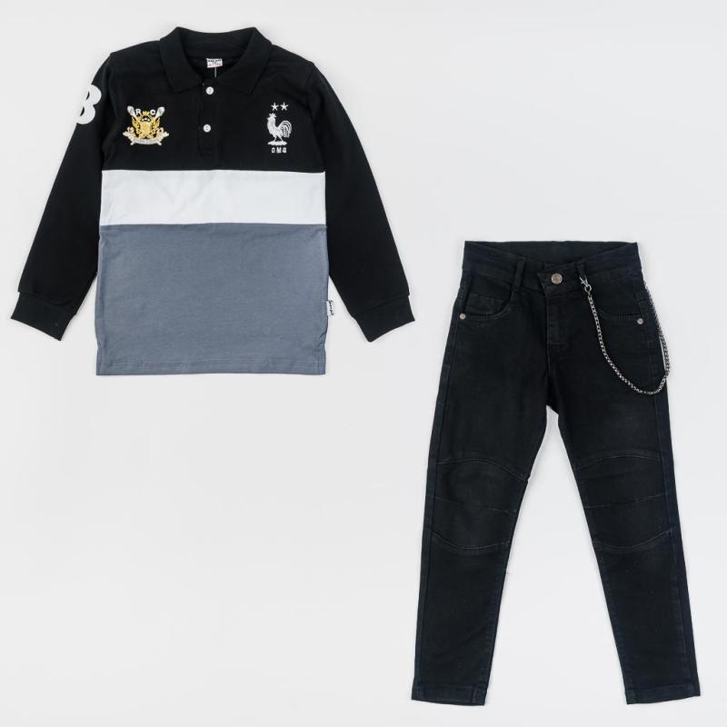 Childrens clothing set For a boy Shirt with a collar and Jeans black