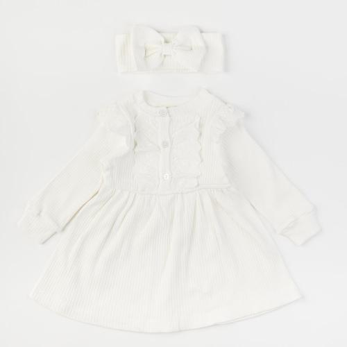 Бебешка рокля с дълъг ръкав Classic Girl с лента за коса Eray Kids Бяла