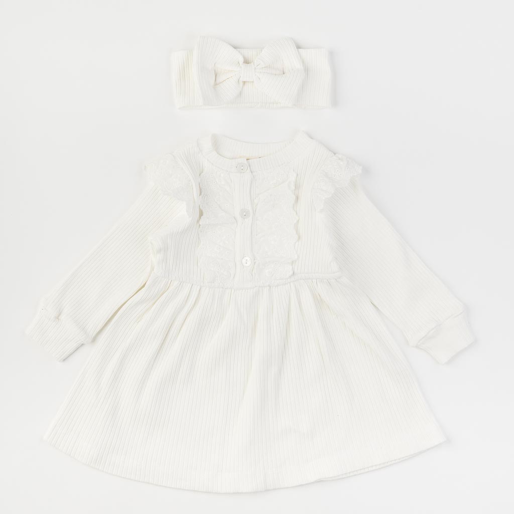 Βρεφικο φορεμα με μακρυ μανικι  Classic Girl  με κορδελα για τα μαλλια  Eray Kids  ασπρα