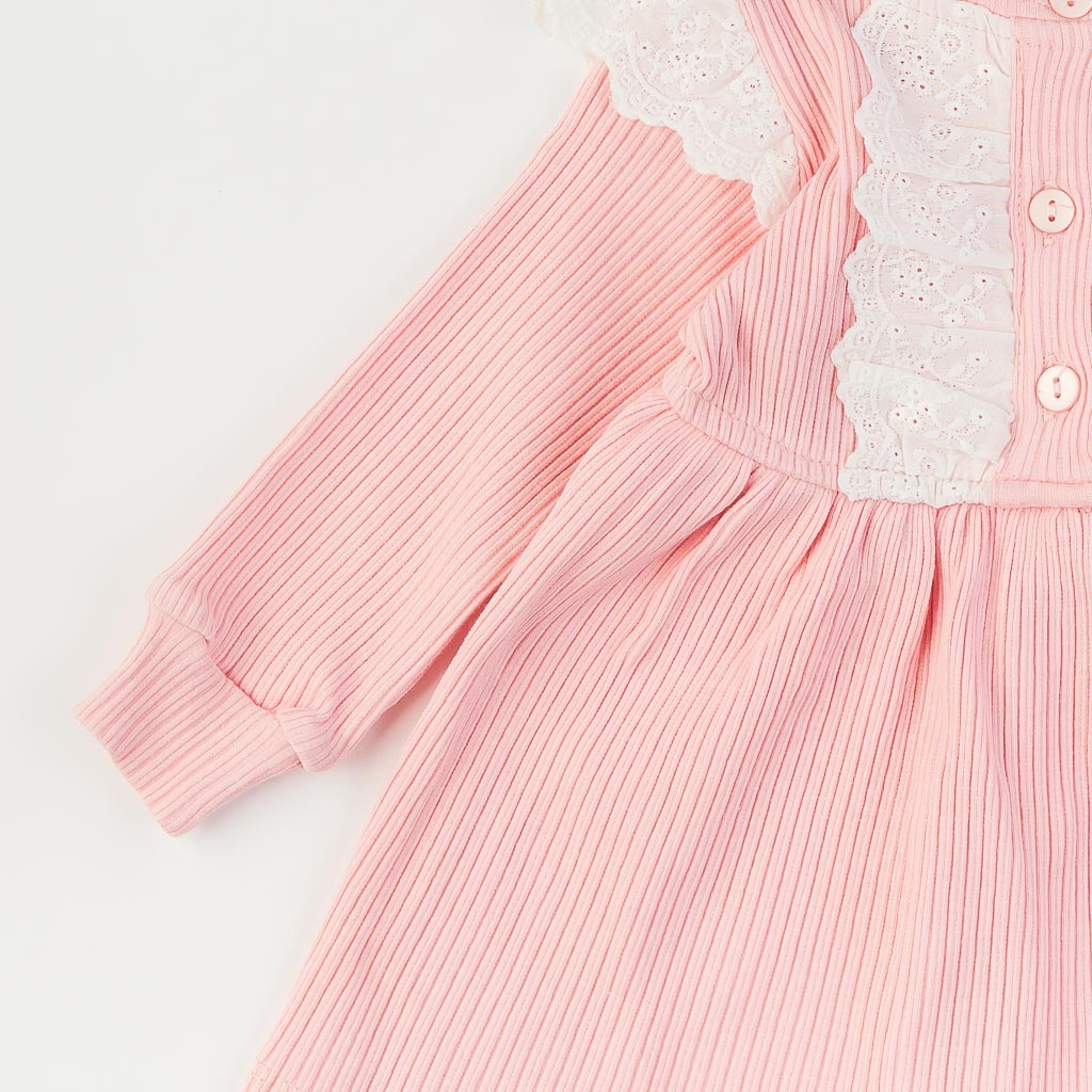 Βρεφικο φορεμα με μακρυ μανικι  Classic Girl  με κορδελα για τα μαλλια  Eray Kids  Ροζε
