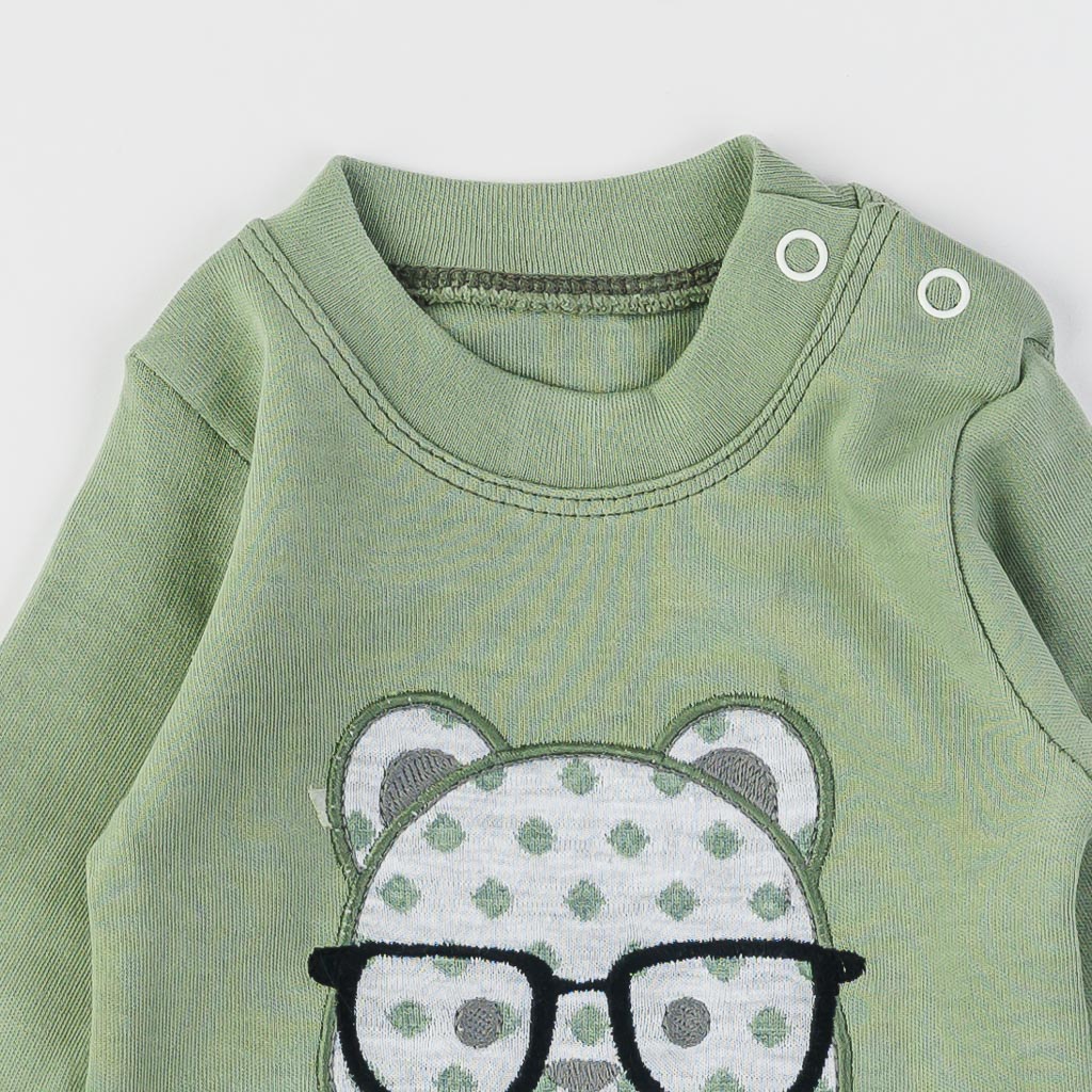 Бебешки комплект от 3 части за момче Bear with glasses Зелен