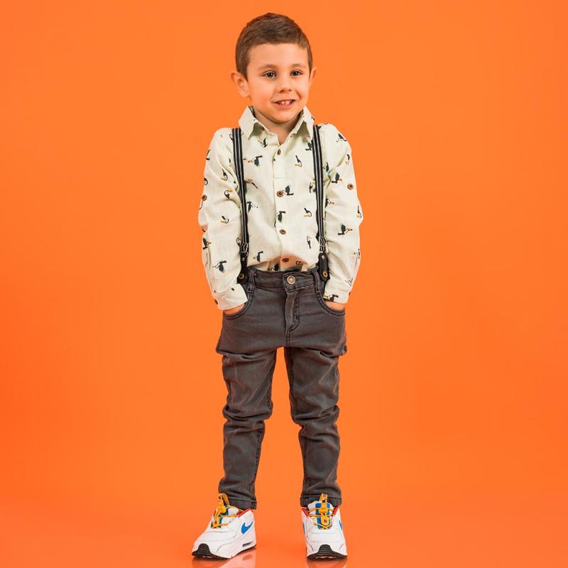 Childrens clothing set For a boy Shirt Jeans and bowtie  Bontino Birds  Green