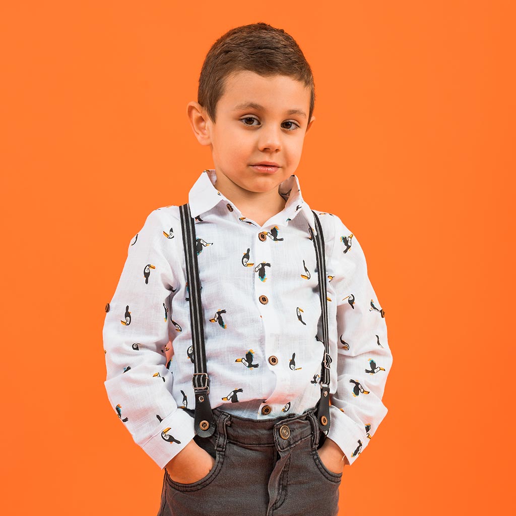 Παιδικό σετ Για Αγόρι Πουκάμισο Τζιν παντελονι με παπιγιον  Bontino Birds  Ασπρο