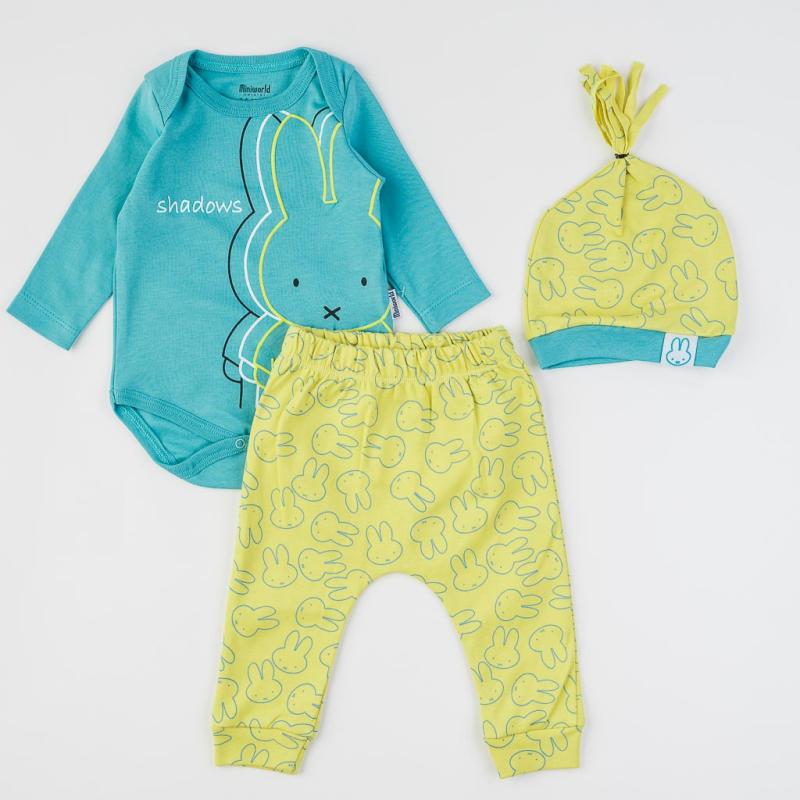 Baby set For a boy Bodysuit pants and hat  Miniworld   Bunny  Blue