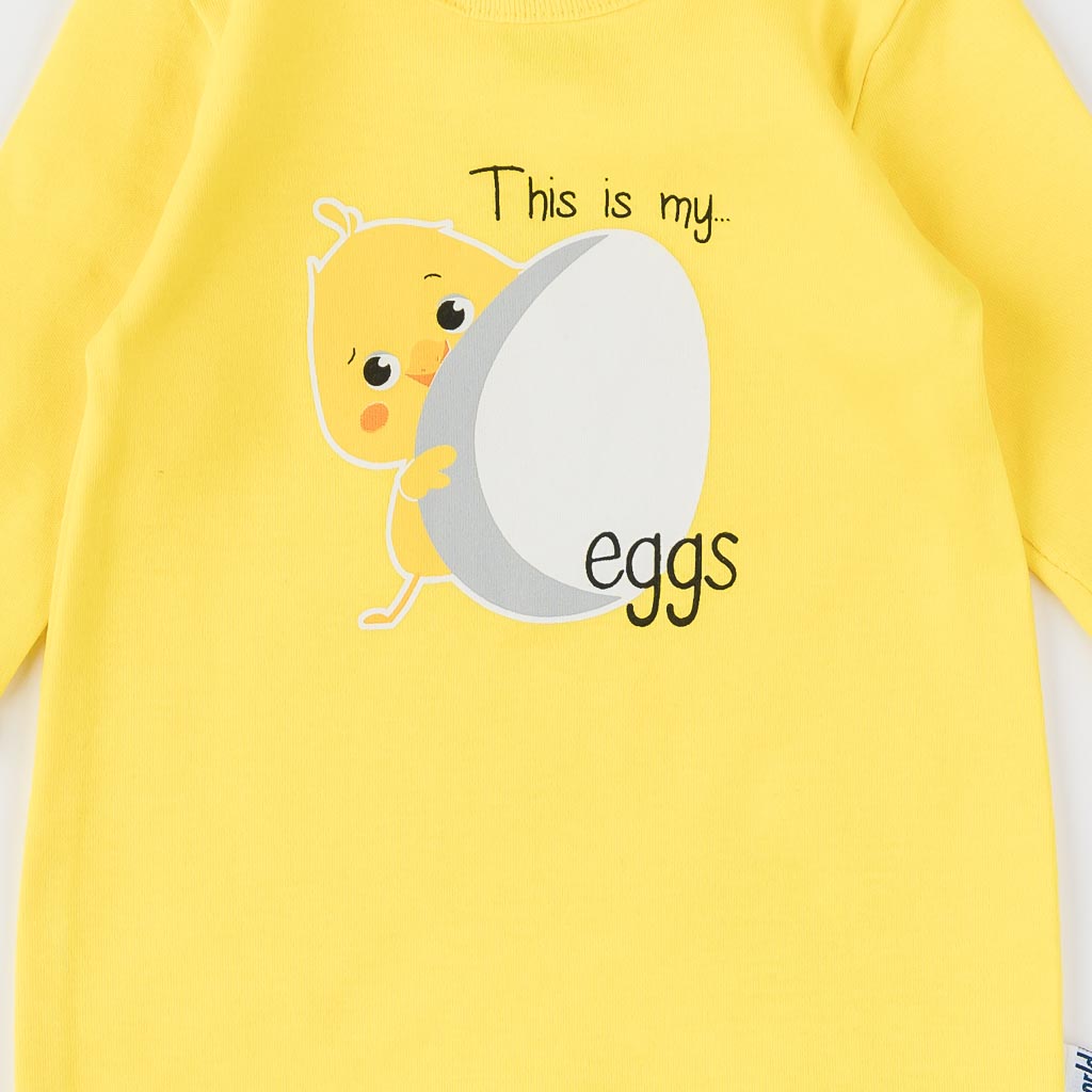 Бебешки гащеризон с дълъг ръкав за момче Miniworld This is my egg Жълт