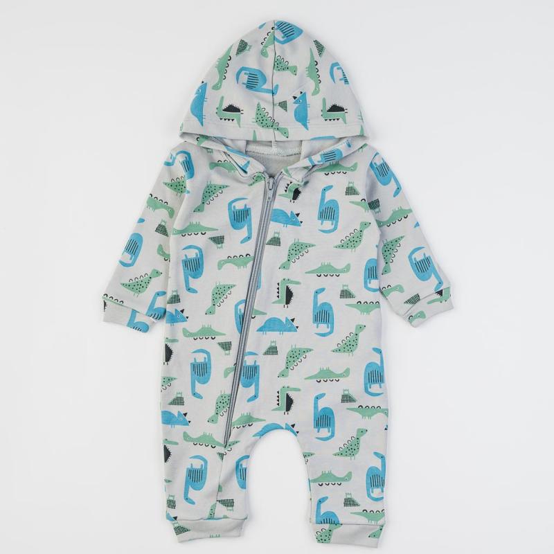 Baby overalls with a hood For a boy  Animals  Gray