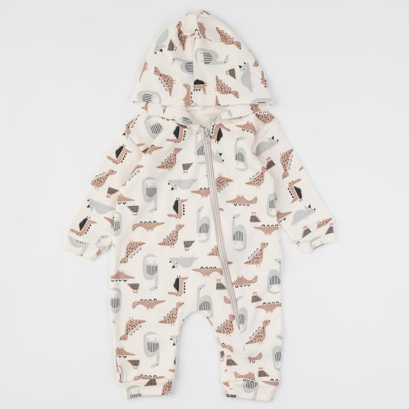 Baby overalls with a hood For a boy  Animals  Beige