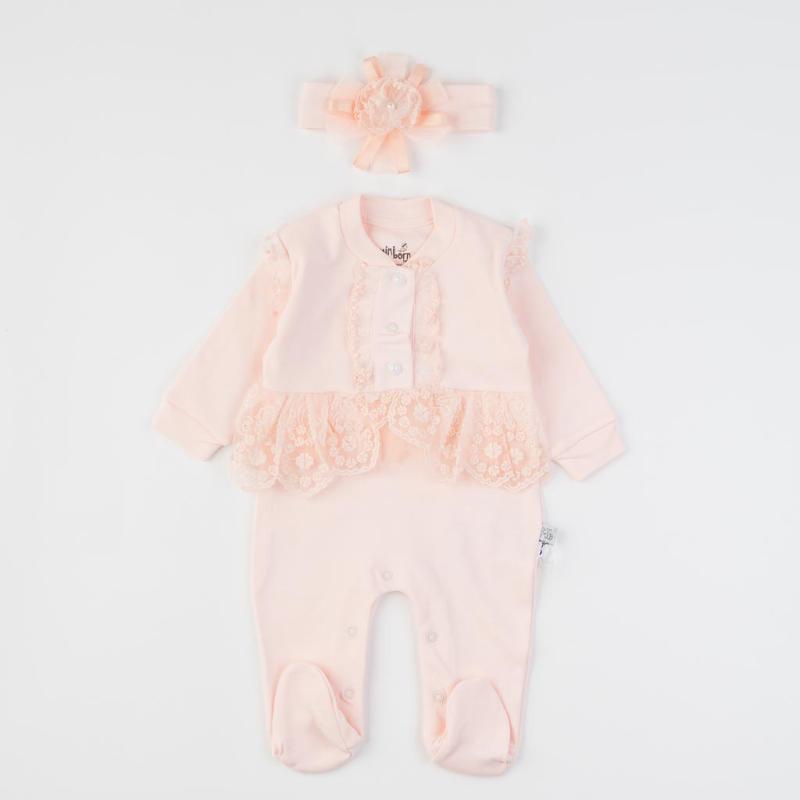 Baby overalls with long sleeves For a girl  Mini Born Princess Baby  with hair band Peach