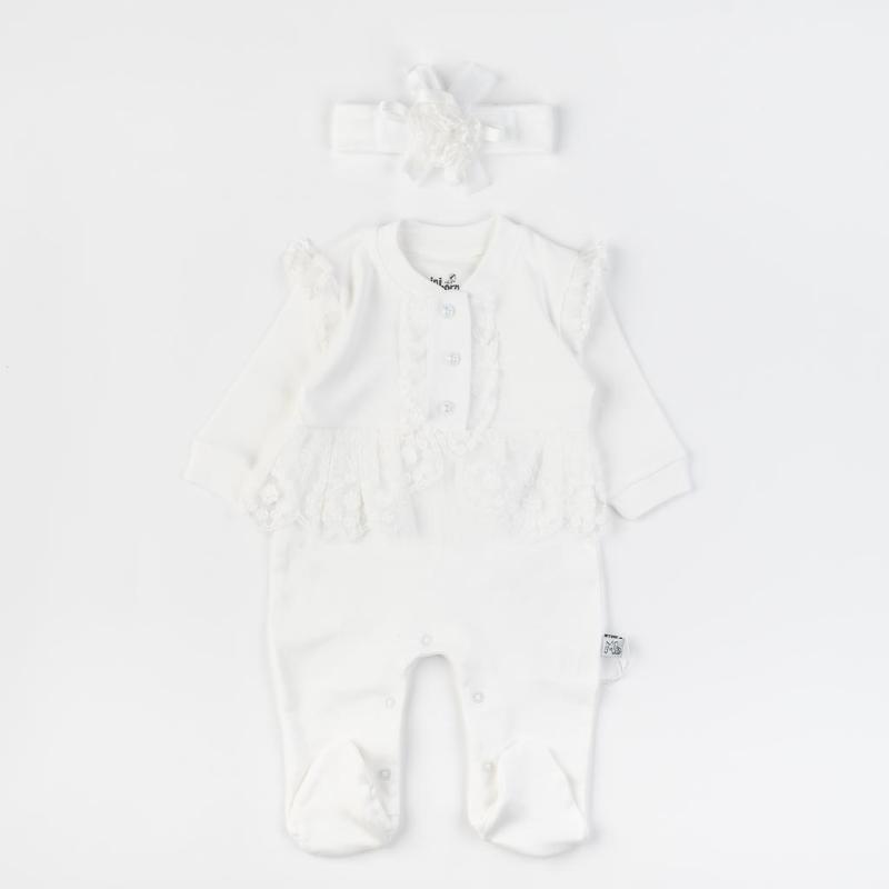 Baby overalls with long sleeves For a girl  Mini Born Princess Baby  with hair band White