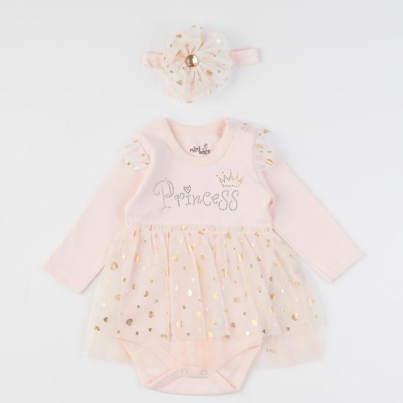 Baby dress  -  Bodysuit  Mini Born  with hair band Peach