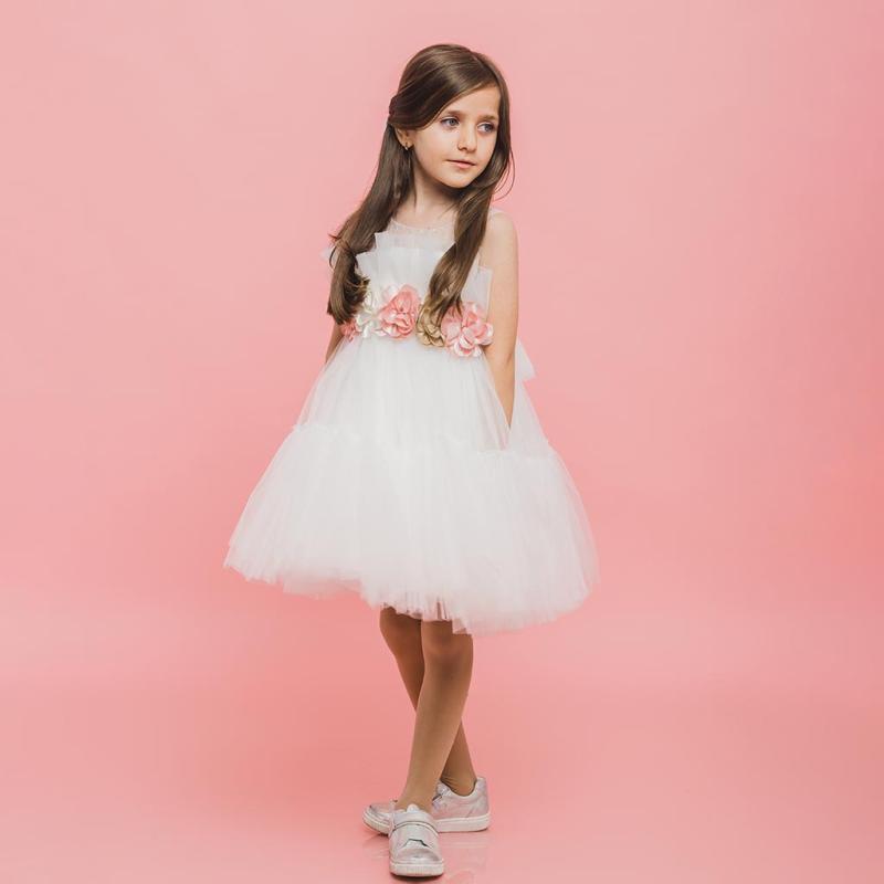 Childrens formal dress with tulle  Ayisig White Lady  White