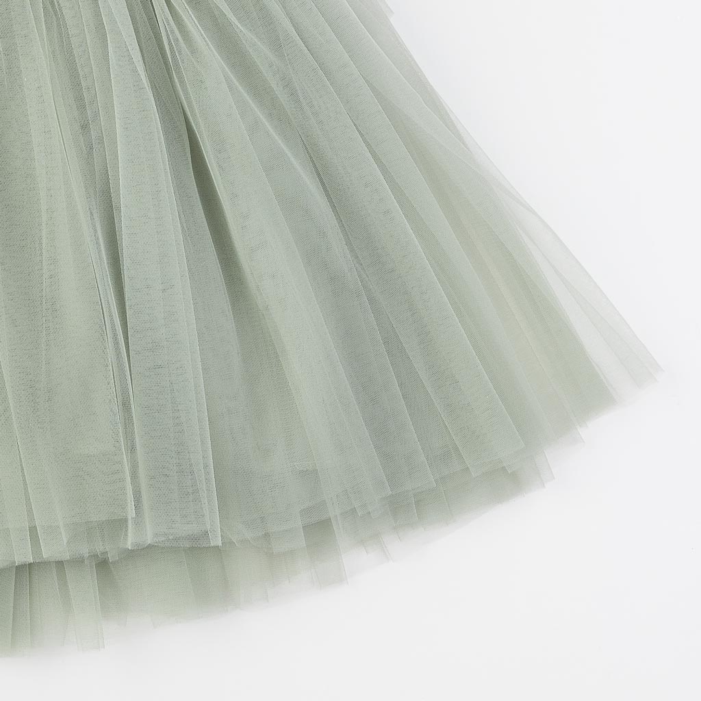 Παιδικο επισημο φορεμα με τουλι με μπροκάρ  Style Ayisigi  Πρασινα