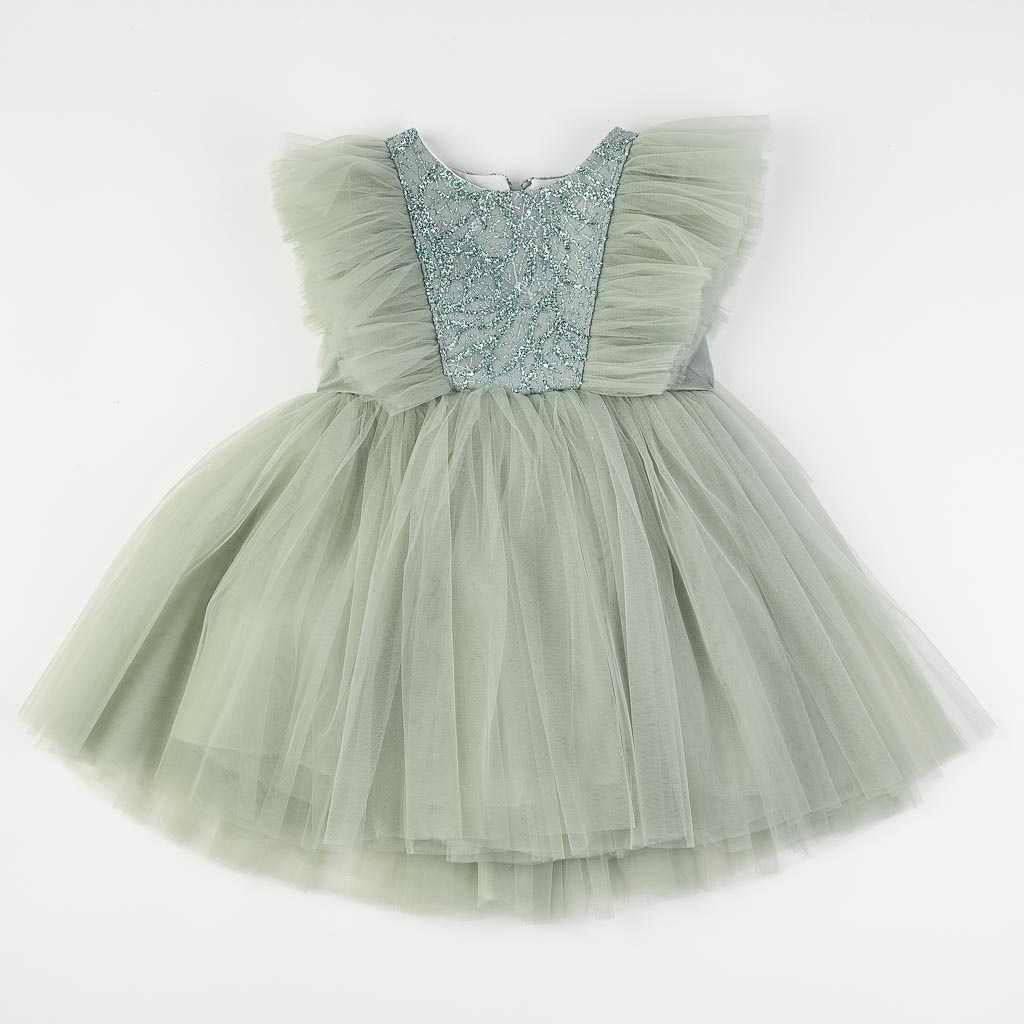 Παιδικο επισημο φορεμα με τουλι με μπροκάρ  Style Ayisigi  Πρασινα