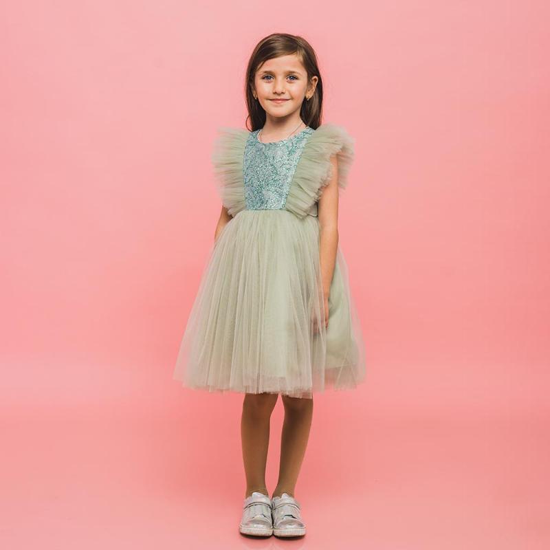 Childrens formal dress with tulle and glitter  Style Ayisigi  Green