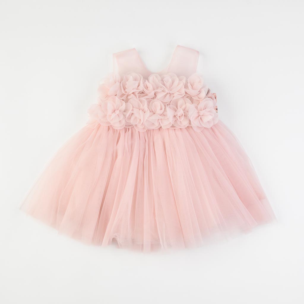 Детска официална рокля с тюл Ayisig Flowers Розова