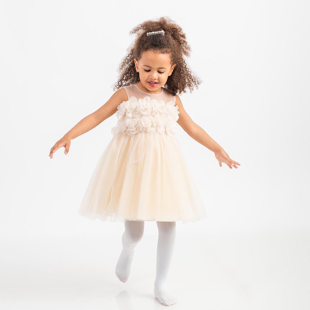 Childrens formal dress with tulle  Ayisig Flowers  Beige