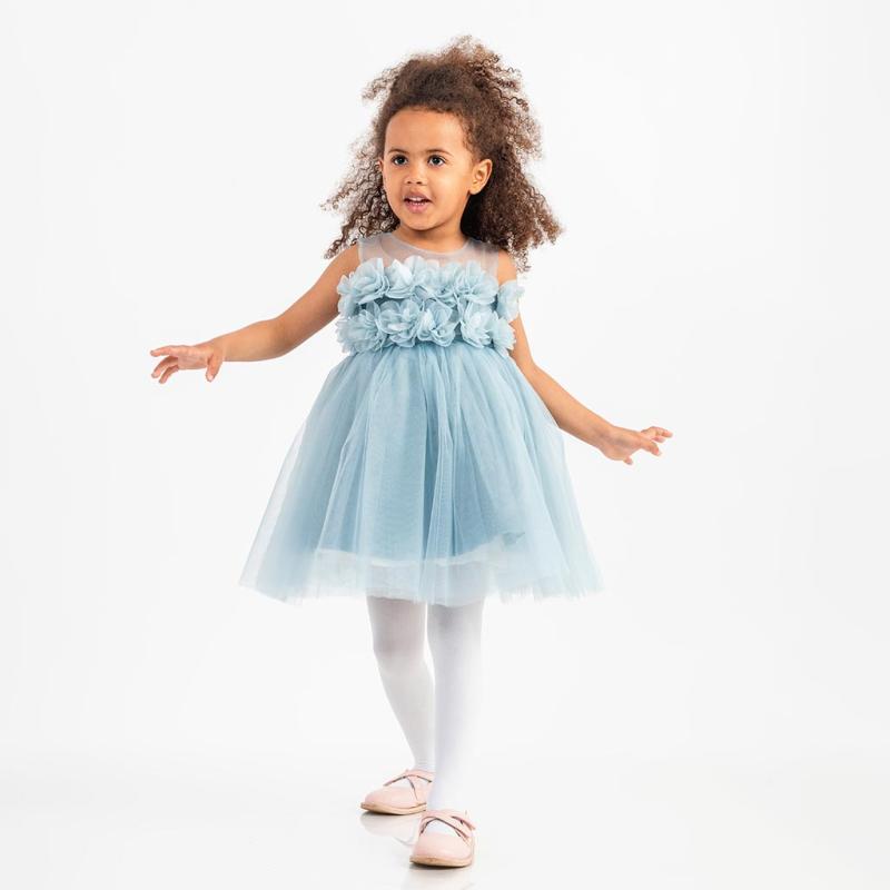 Detské spoločenské šaty s tylom  Ayisig Flowers  Modrá