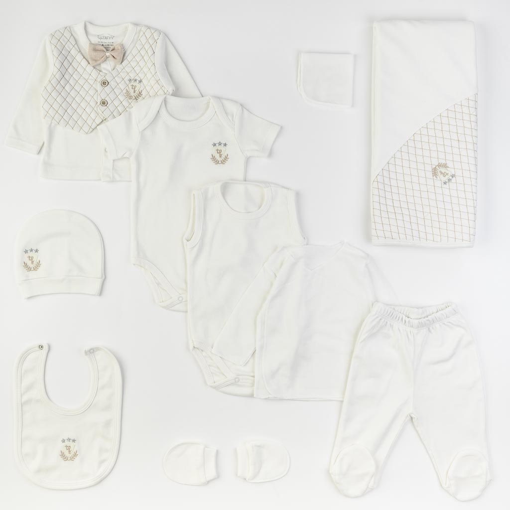 Βρεφικό σετ νεογέννητου με κουβερτουλα Για Αγόρι  Tafyy  10 τεμαχια Ασπρο