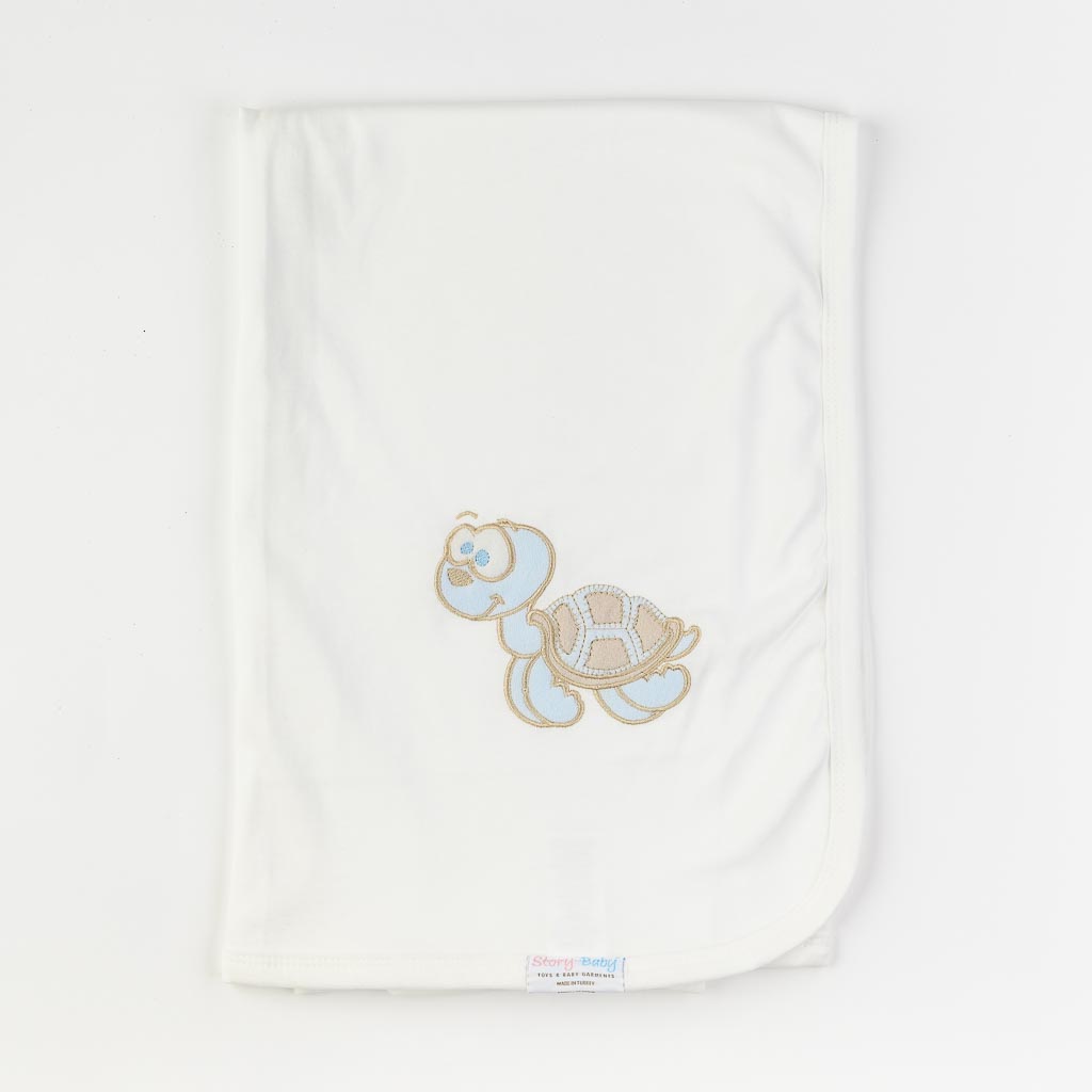 Παιδικη κουβερτα Για Αγόρι  Turtle Blue   90x90.   cm.  ασπρα