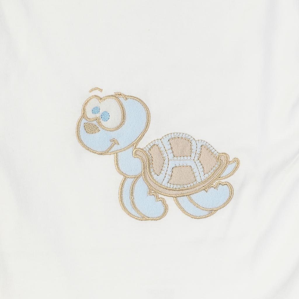 Бебешка пелена за момче Turtle Blue 90x90. cm. Бяла