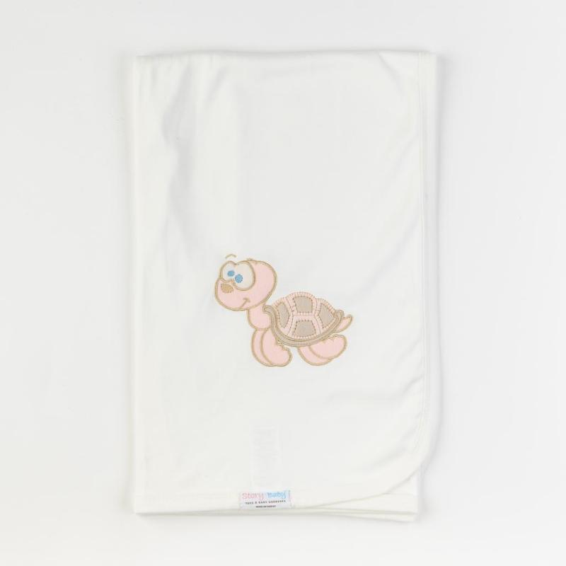 Baby blanket For a girl  Turtle Pink   90x90.   cm.  White