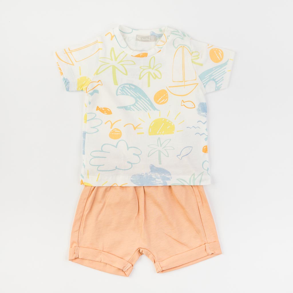 Бебешки комплект за момче тениска и къси панталонки Bip Baby Palms Бял