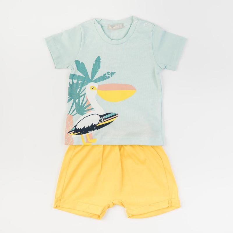 Бебешки комплект  момче тениска и къси панталонки Bip Baby Pelikan Син