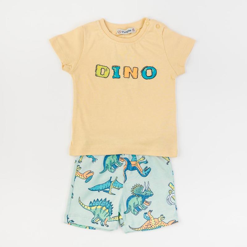 Бебешки комплект  момче тениска и къси панталонки Pengim Kids Dino Бежов