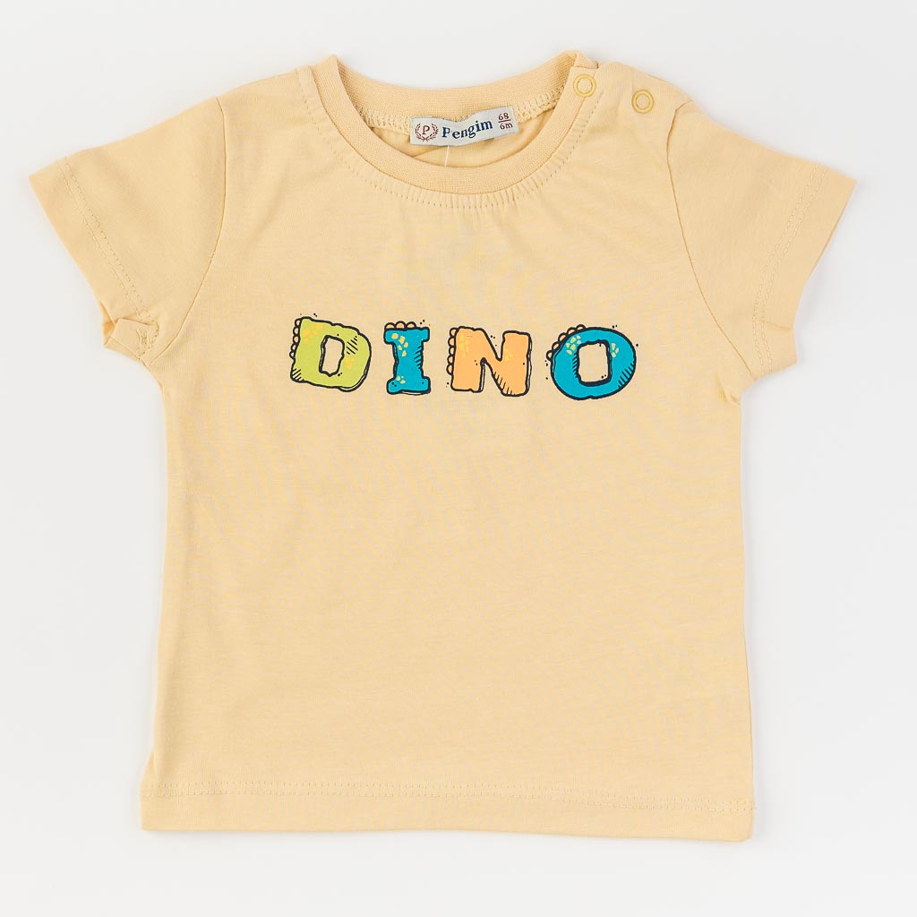 Бебешки комплект за момче тениска и къси панталонки Pengim Kids Dino Бежов
