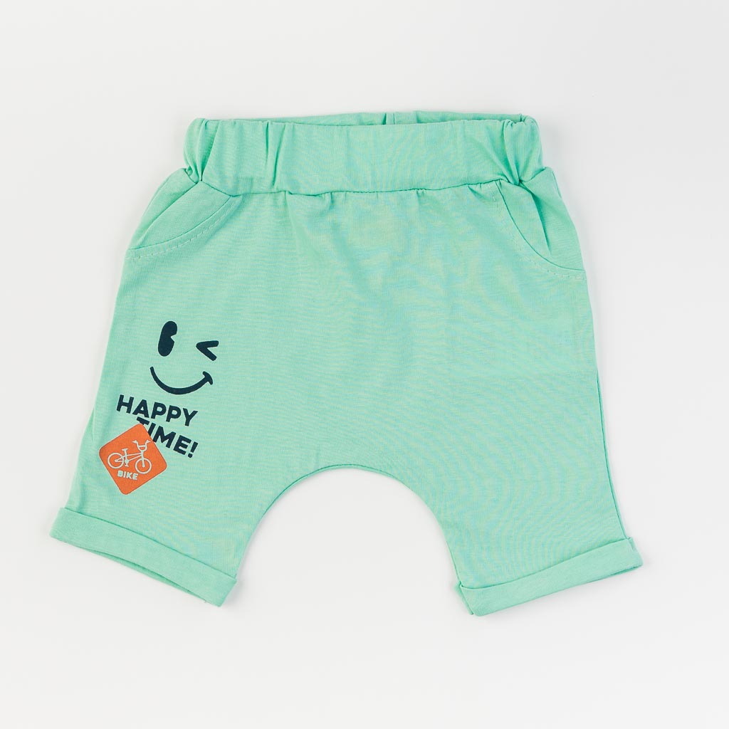 Βρεφικά σετ ρούχων Για Αγόρι κοντο μανικι και κοντο παντελονι  Miniworld Happy Time  Μεντα