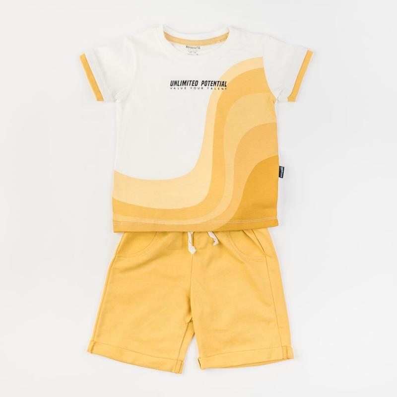 Детски комплект  момче тениска и къси панталонки Miniworld Unlimited Potential Жълт