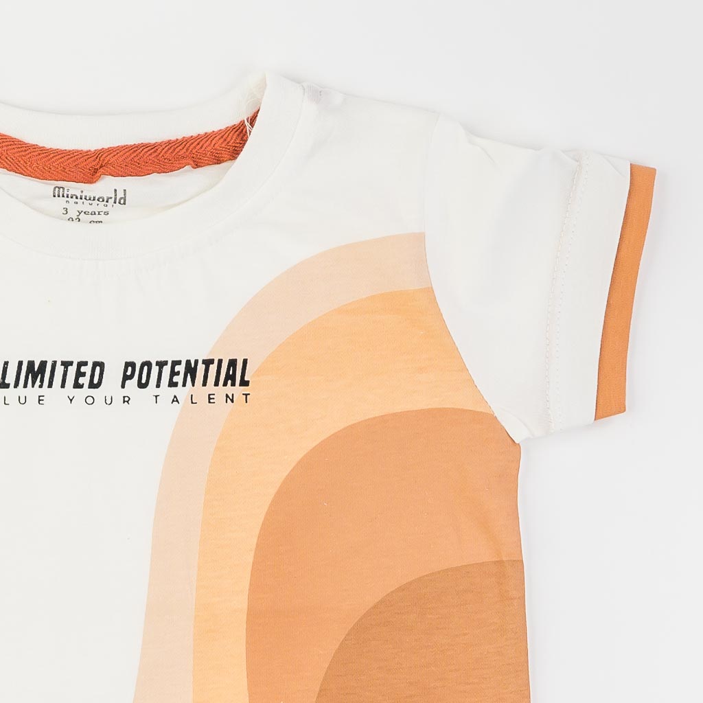 Детски комплект за момче тениска и къси панталонки Miniworld Unlimited Potential Оранжев