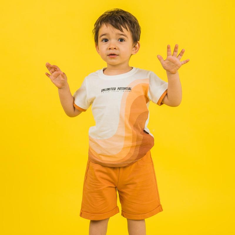 Childrens clothing set For a boy t-shirt and shorts  Miniworld Unlimited Potential  Orange