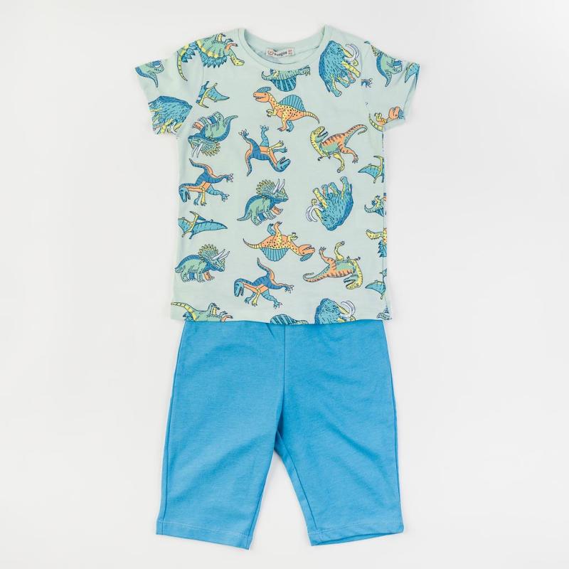 Детски комплект  момче тениска и къси панталонки Pengim Dino Dino Мента