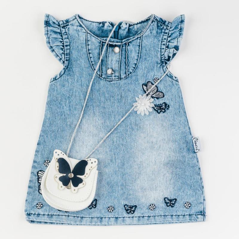 Baby denim dress  Butterfly  with a bag