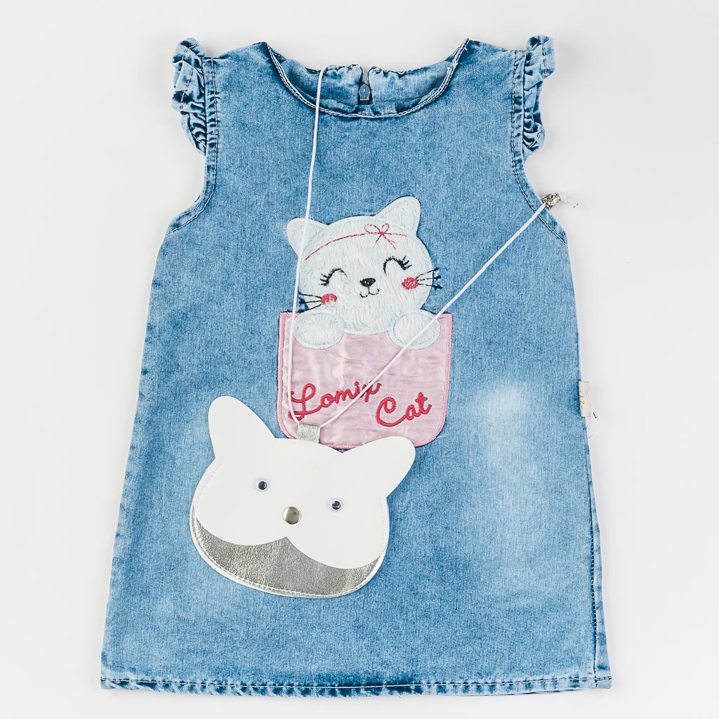Детска дънкова рокля Lonix  Cat с чантичка