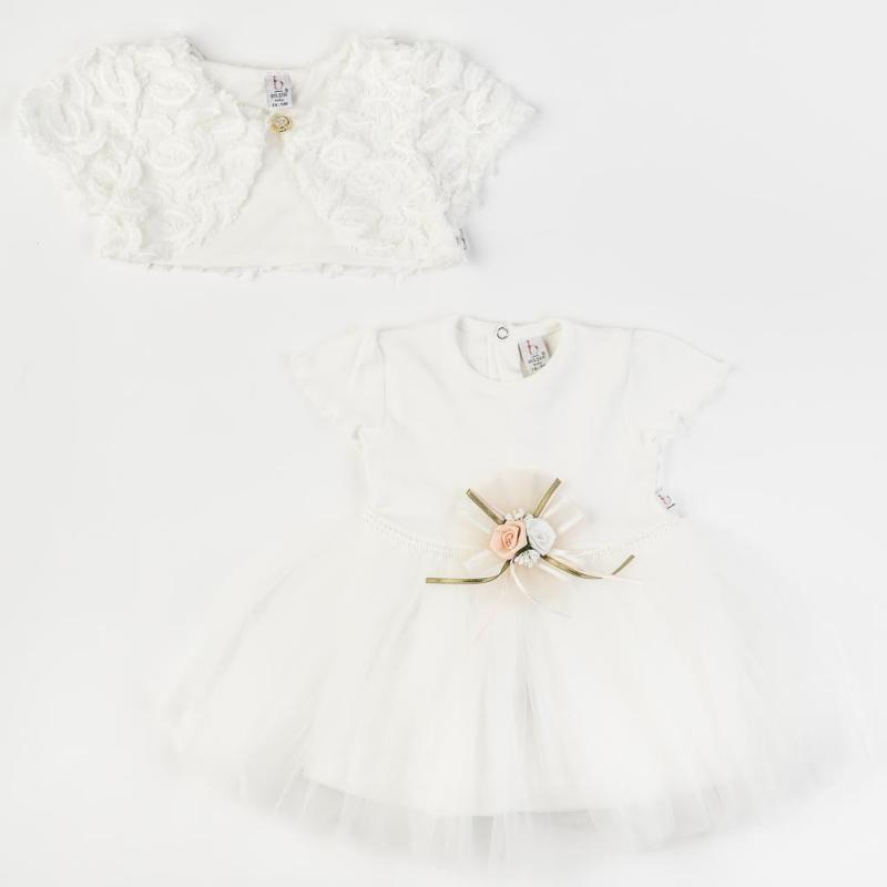 Kojenecké společenské šaty krátké rukávy a bolero  Bulsen Be Rose Baby  Bílá